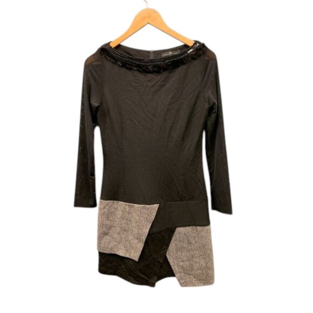 Elisabetta Franchi Women’s 8 Black Dress Asymmetrical Hem Faux Fur‎ Trim Elegant